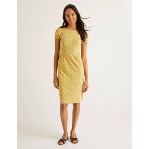 Boden Phoebe Jersey Dress Yellow Spotted Cheetah All over print Size 8R Pockets